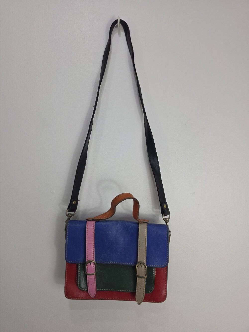 Colorblock Leather Crossbody Satchel Bag - Picture 4 of 12